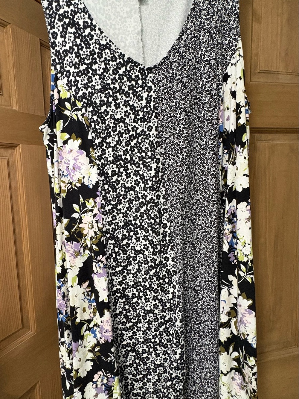 J. Jill Black & White Floral Patchwork Midi Dress with Lavender Accents